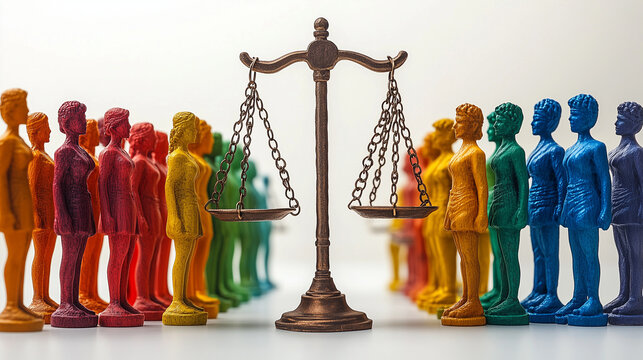 Equality before the Law: Scales of justice balanced, with diverse people standing on either side.