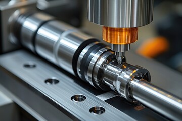 Fototapeta premium Close-up of a metal rod being machined by a precision tool