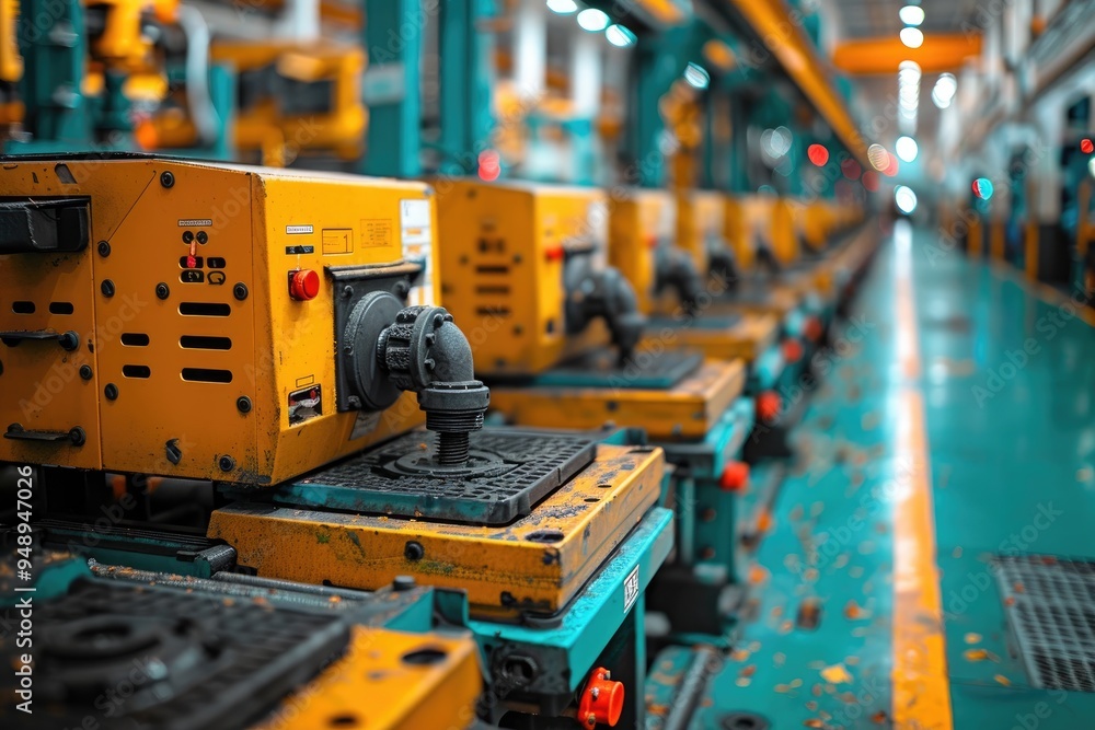 Poster close-up of an industrial machine in a factory setting