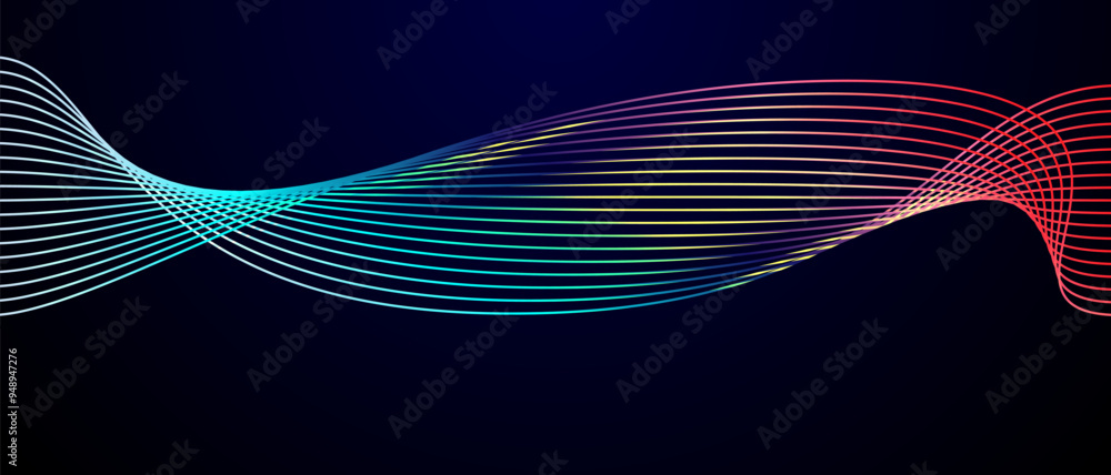 Poster shiny flowing wavy lines design element on dark background