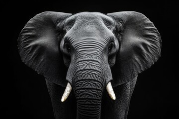 Fototapeta premium Close-up Portrait of a Majestic Elephant with Wrinkled Skin and Prominent Tusks