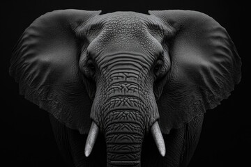 Fototapeta premium Close-up Portrait of an Elephant's Face in Black and White