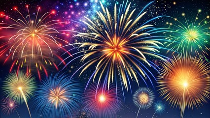 Fototapeta premium Colorful Fireworks Display in the Night Sky, Festive Celebration