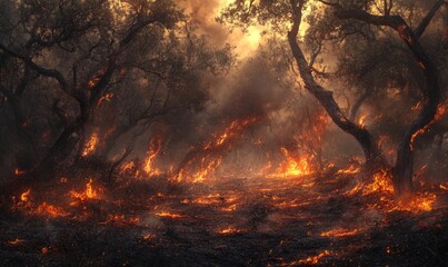 Flames spreading rapidly across a hillside, the fire consuming dry vegetation