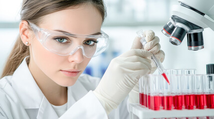Fototapeta premium Dedicated Laboratory Doctor Conducting a Detailed Microscopic Analysis in a High-Tech Research Laboratory Demonstrating Precision and Expertise in Scientific Exploration and Medical Diagnostics