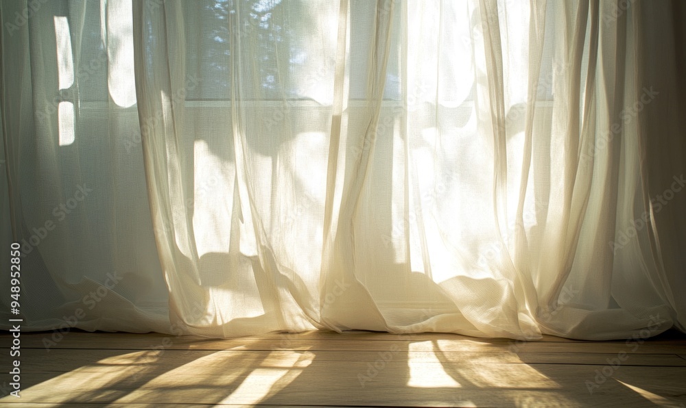 Wall mural Light, airy curtains, soft sunlight streaming through, delicate fabric softly moving