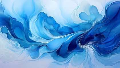 Naklejka premium Beautiful abstraction of blue liquid paints in slow blending flow mixing together gently