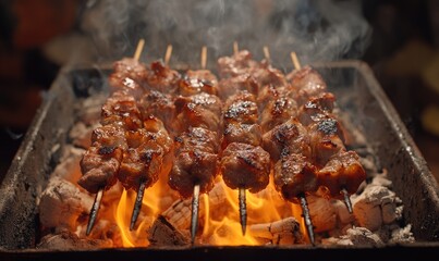 Meat grilling over a bed of red-hot coals
