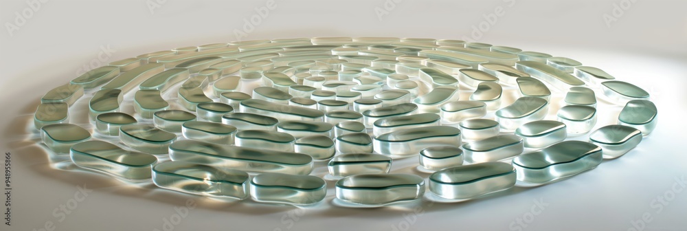 Poster a large circle of glass beads is on a white background. the beads are of various sizes and colors, c