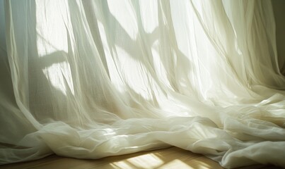 Obraz premium Soft, semi-transparent curtains, lightly billowing in the morning sun