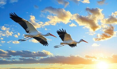Obraz premium Storks flying across the sky