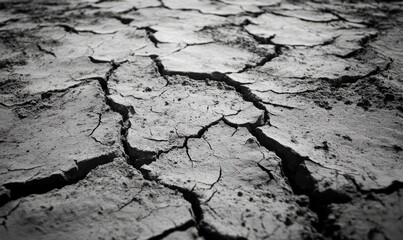 Drought-affected landscape with cracked soil, dry and barren