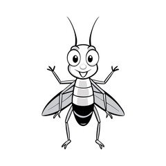 High Quality Grasshopper Cartoon Character in Flat Design & Line Art - Black and White Vector Illustration, SVG, Cricut, Clipart