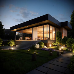 modern house in the evening