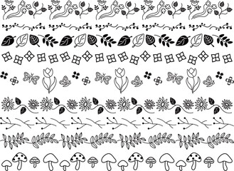 北欧風の植物の手描きラインセット