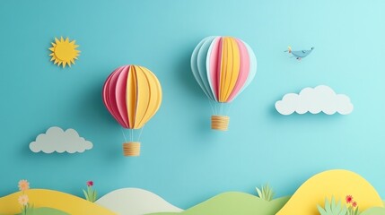 Sunny Soar: Paper Art of a Colorful Balloon in Flight"