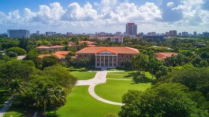 Miami School. Aerial View of Barry University College Campus in Florida, USA