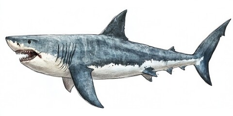 Fototapeta premium Shark Profile. Prehistoric Megalodon Side View: Mammoth, Gigantic and Powerful Predator Fish