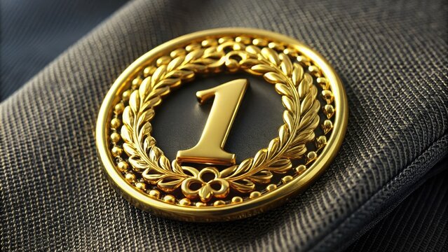 A polished gold pinback badge featuring a bold numeric identifier and delicate filigree, symbolizing dedication and commitment to a prestigious organization or corporation.