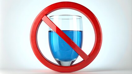 A red circle with a white interior and a blue liquid-filled glass with a red strikethrough symbol, indicating prohibition or restriction of alcohol consumption.