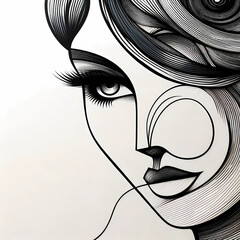 A harmonious and minimalistic abstract painting featuring a stylized woman with an elegant updo.