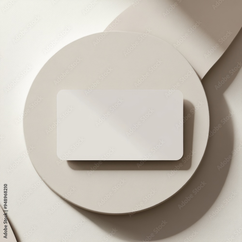 Poster rounded business card mockup on beige background with empty space on the side