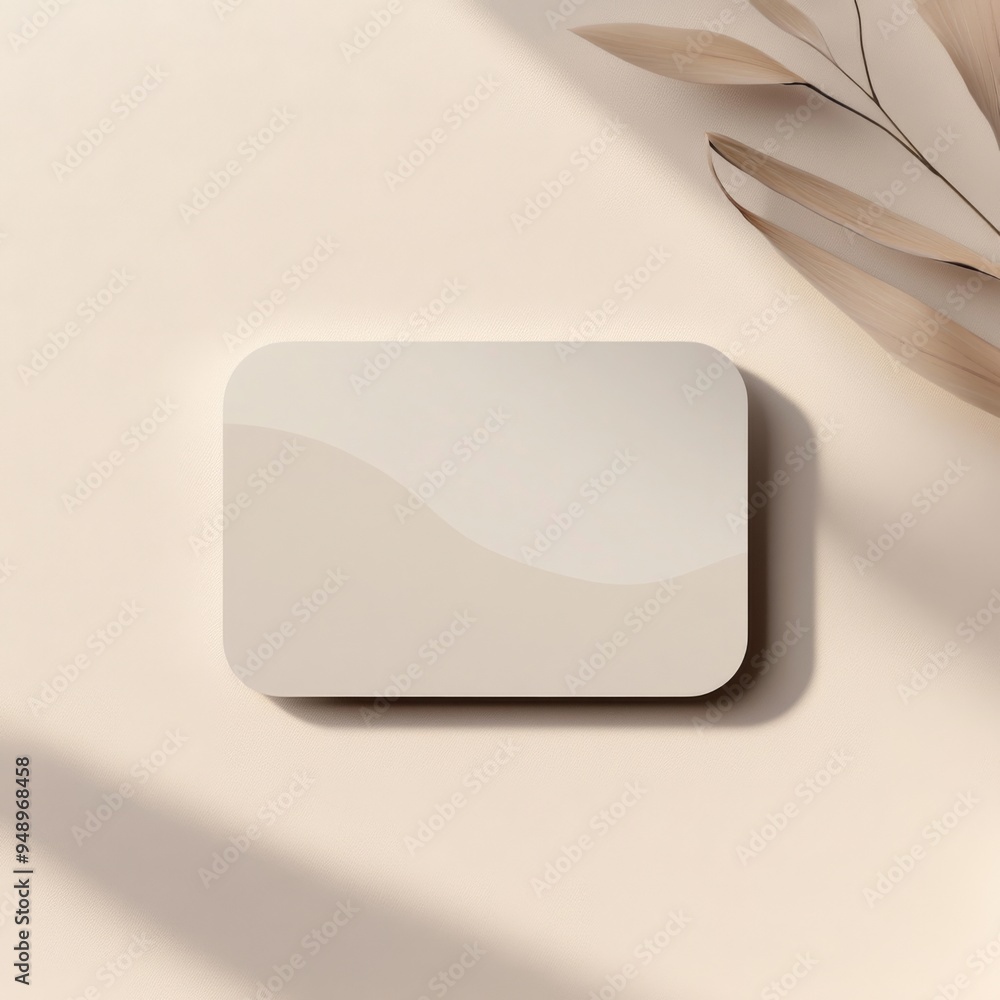 Poster rounded business card mockup on beige background with empty space on the side
