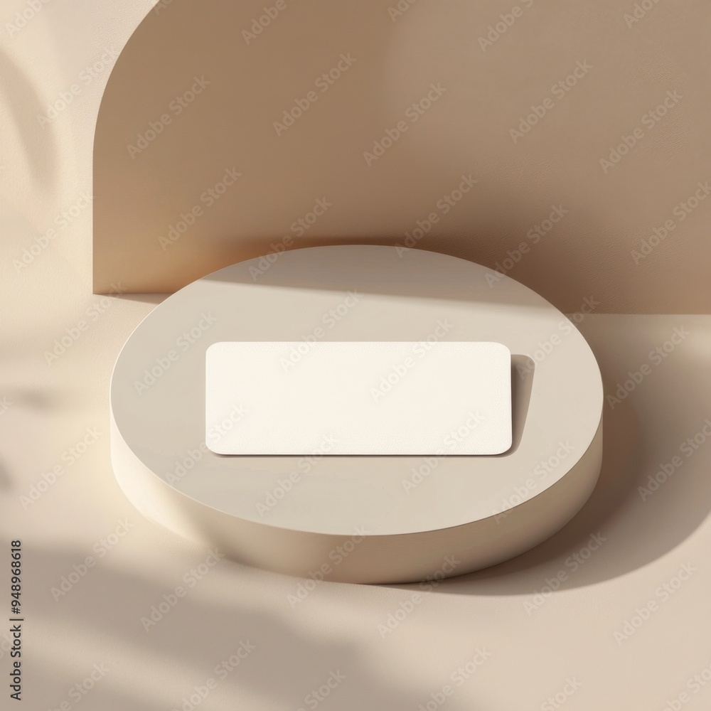 Poster rounded business card mockup on beige background with empty space on the side