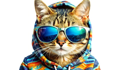 Cat Wearing Sunglasses And Hoodie. 