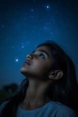 Wonder and Curiosity: Child Gazing at Starry Night Sky