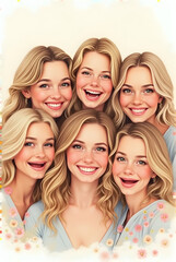 Schöne Frauen mit fröhlichen Gesichtern in sanften Farben