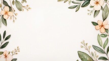 Fototapeta premium A beautiful floral frame featuring delicate leaves and blossoms, perfect for invitations, cards, or decorative backgrounds.