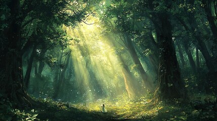 Obraz premium Person amidst sunlit forest path