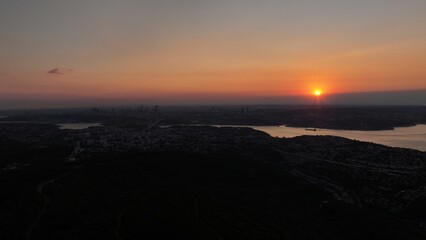 aerial view of istanbul bosphorus at sunset