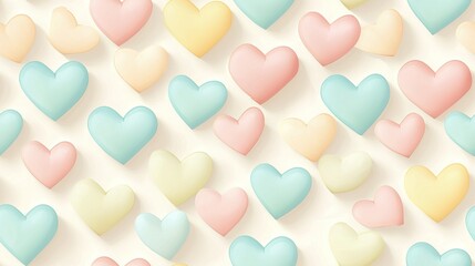   Hearts shaped like hearts on a white background with shades of pink, blue, yellow, and pink