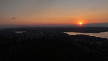 aerial view of istanbul bosphorus at sunset