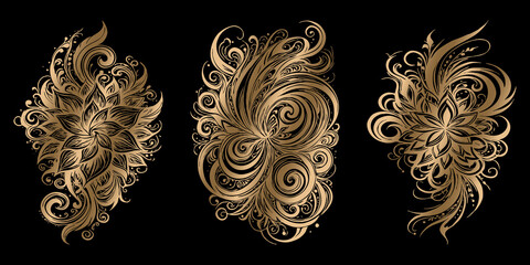 Fototapeta premium Gold pattern on a black background. For use on tattoos, posters, covers, textiles and T-shirt prints.