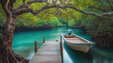 Okinawa Mangrove. Evergreen Forest Foliage and Cascading River in Urauchi River Mangrove, Iriomote Island