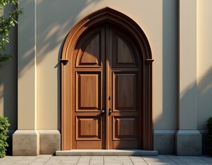 A wooden framed church door design 