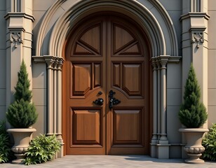 A wooden framed church door design 