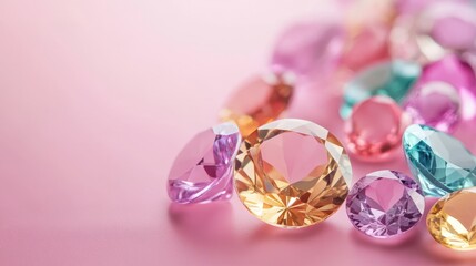 "Timeless Sparkle: Designer Gemstones Displayed on a Chic Pink Background for High-Fashion Appeal"