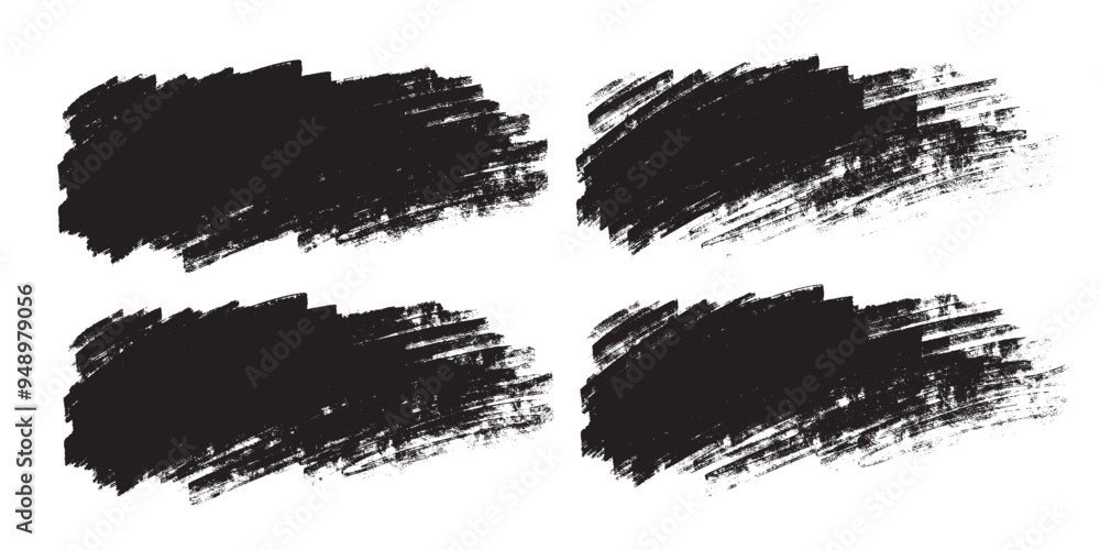 Poster vector set of hand drawn brush strokes, stains for backdrops rectangular shapes. monochrome various 
