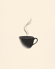 Graphic of a single coffee cup on a plain background with steam rising in delicate lines