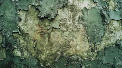 "Rustic Decay: Detailed Look at Moldy, Damp, and Cracked Green Wall with Grunge Texture"