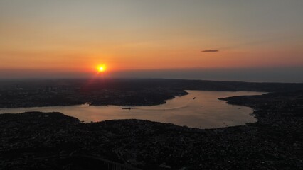 sun beam over the istanbul bosphorus
