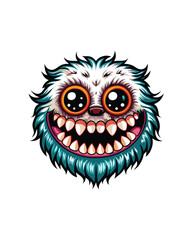 Generate an image of a cute but unsettling creature with oversized, cartoonish eyes and a toothy grin.