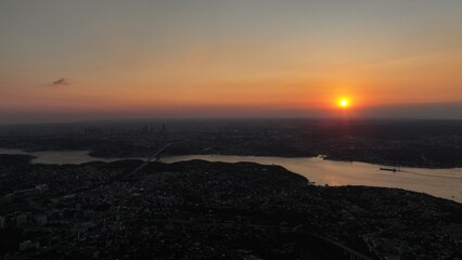 sun beam over the istanbul bosphorus