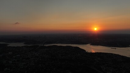 sun beam over the istanbul bosphorus