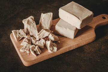 fresh yeast in the kitchen. Bakery food concept 
