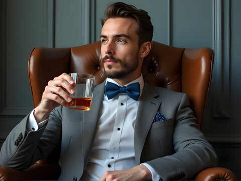 Eleganz und Genuss: Ein Mann in einem Sessel mit Getr&auml;nk
